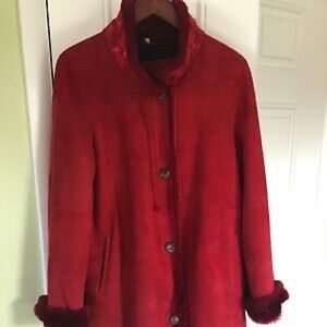 Christina for Neiman Marcus Red Shearling Coat